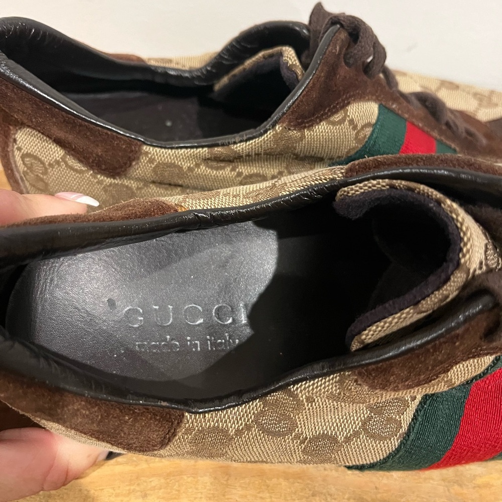 Gucci authentic VTG GG monogram canvas and brown suede sneakers mens size 8 EUC - Picture 7 of 10